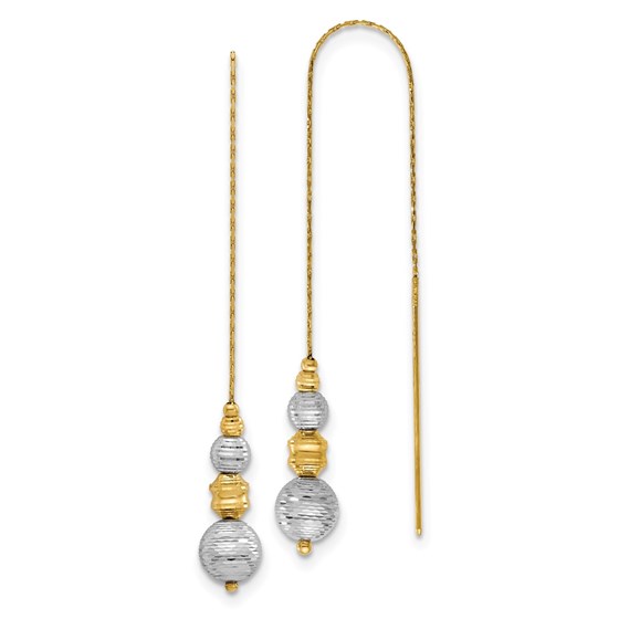 14K Two-tone Textured Beads Threader Earrings - 130 mm 14K Two-tone Textured Beads Threader Earrings - 130 mm