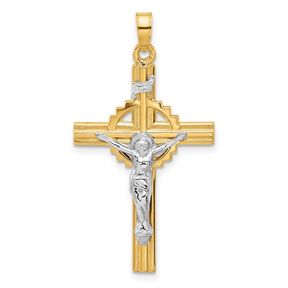 14K Two-tone Textured Hollow INRI Crucifix Pendant - 38.3 mm 14K Two-tone Textured Hollow INRI Crucifix Pendant - 38.3 mm
