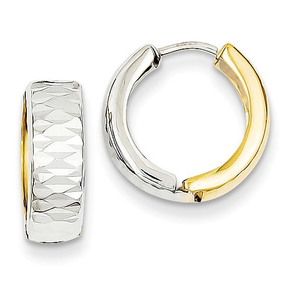 14k Two-tone Textured Hoop Earrings