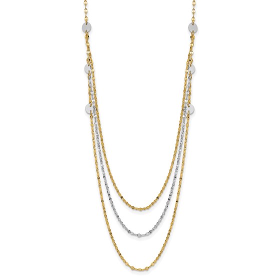 14K Two-tone Triple Layer Circles Fancy Necklace - 18 in.
