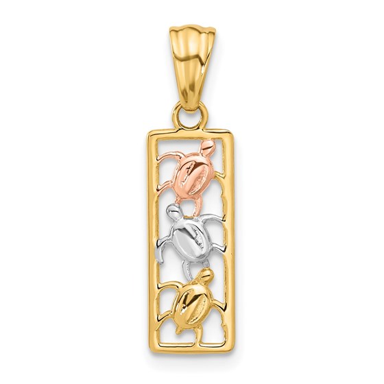14K Two-tone Turtles Rectangle Pendant - 17 mm 14K Two-tone Turtles Rectangle Pendant - 17 mm