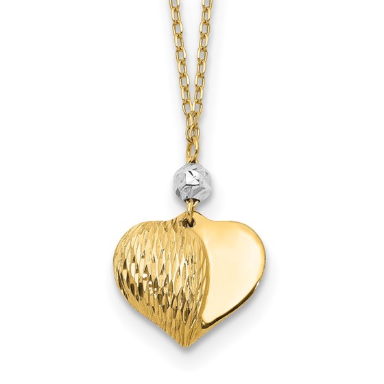 14K Two-tone Two Tone D/C Puffed Heart 16 inch Necklace - 16 in.