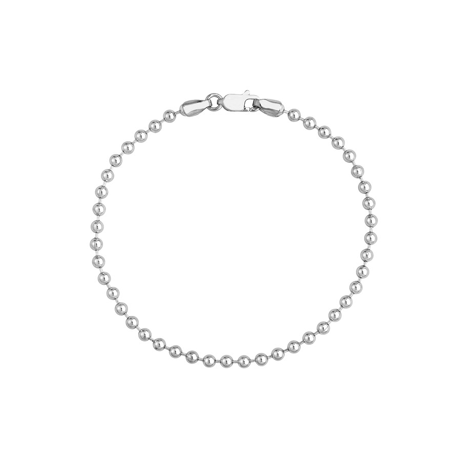 14K w/hite Gold 3 mm Bead Chain Bracelet w/ Lobster - 7.5 in.