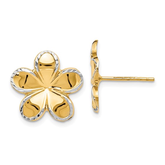 14K w/Rhodium Flower Post Earrings - 15 mm 14K w/Rhodium Flower Post Earrings - 15 mm