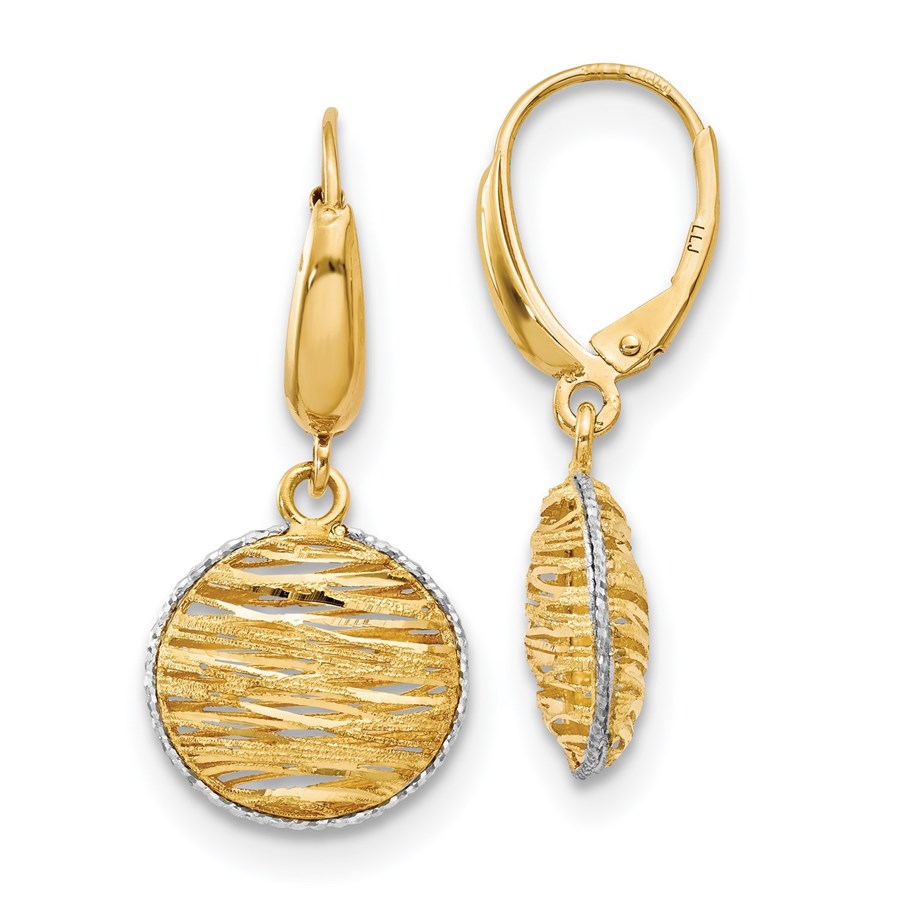 14K w/Rhodium Polished D/C Hollow Earrings - 55.5 mm