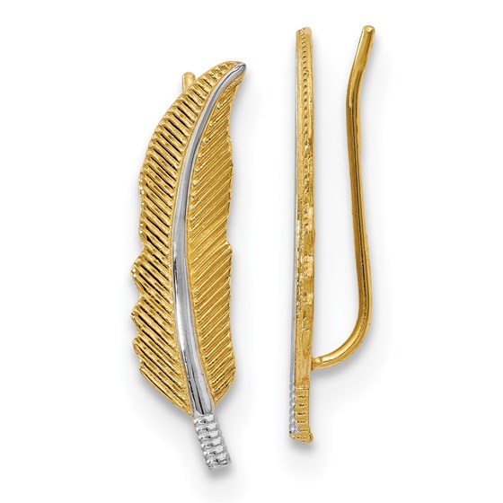 14K w/Rhodium Polished Feather Ear Climber Earrings - 22 mm 14K w/Rhodium Polished Feather Ear Climber Earrings - 22 mm