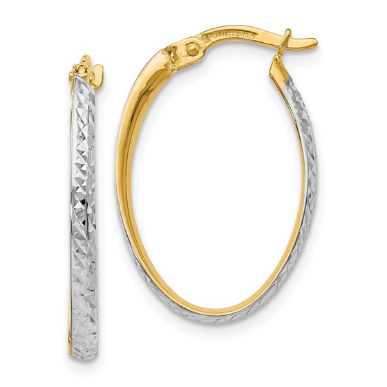 14K w/White Rhodium D/C Oval Hoop Earrings - 23 mm 14K w/White Rhodium D/C Oval Hoop Earrings - 23 mm