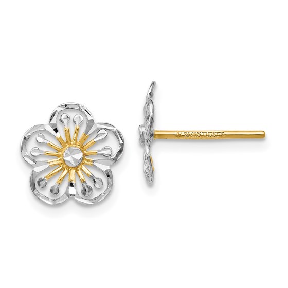 14K w/White Rhodium Polished and D/C Post Earrings - 10 mm 14K w/White Rhodium Polished and D/C Post Earrings - 10 mm
