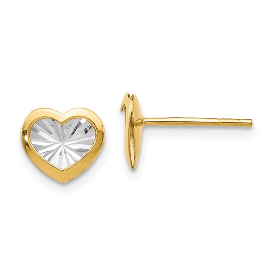 14K w/White Rhodium Polished & D/C Heart Post Earrings - 8 mm 14K w/White Rhodium Polished & D/C Heart Post Earrings - 8 mm