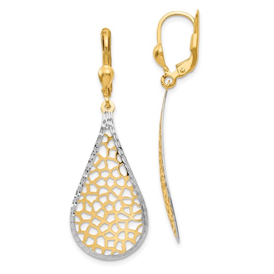 14K w/White Rhodium Polished & D/C Leverback Earrings - 46 mm 14K w/White Rhodium Polished & D/C Leverback Earrings - 46 mm