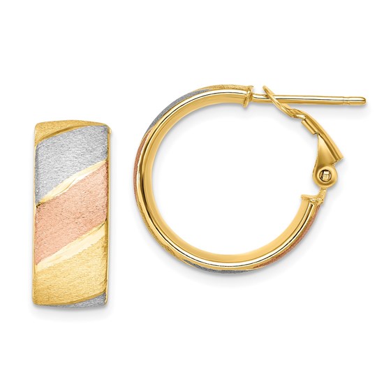 14K w/ W&R-plated Brushed Hoop Earrings - 13.25 mm 14K w/ W&R-plated Brushed Hoop Earrings - 13.25 mm