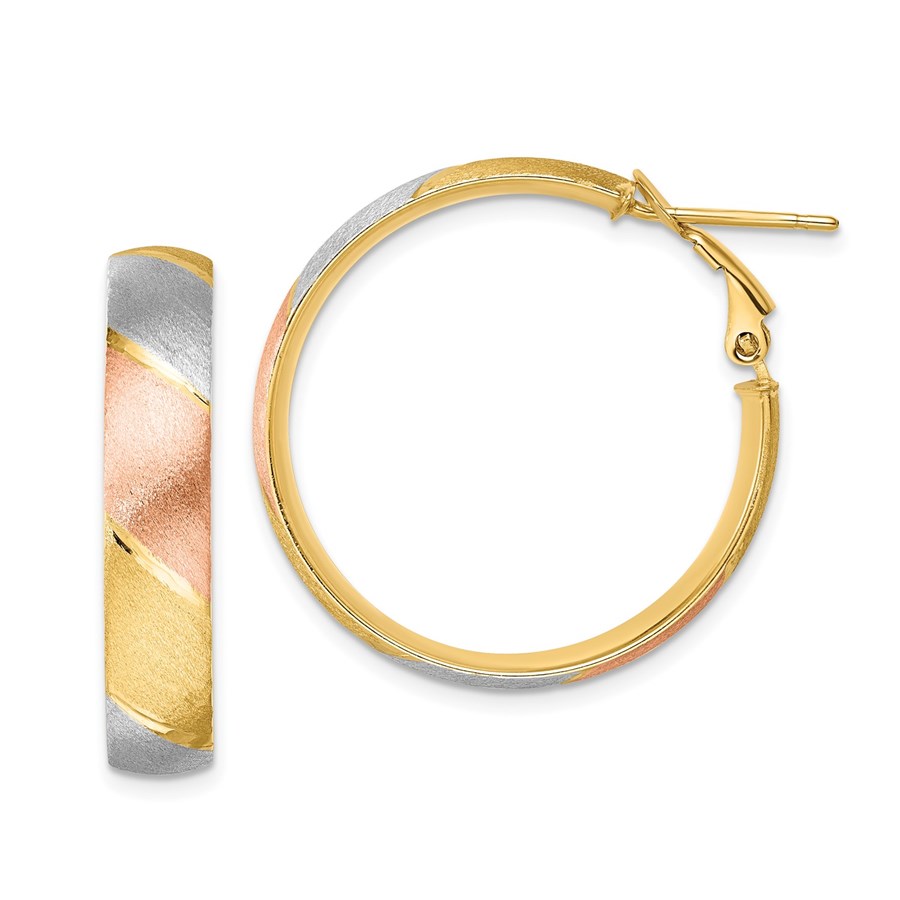 14K w/ W&R-plated Brushed Hoop Earrings - 29.5 mm