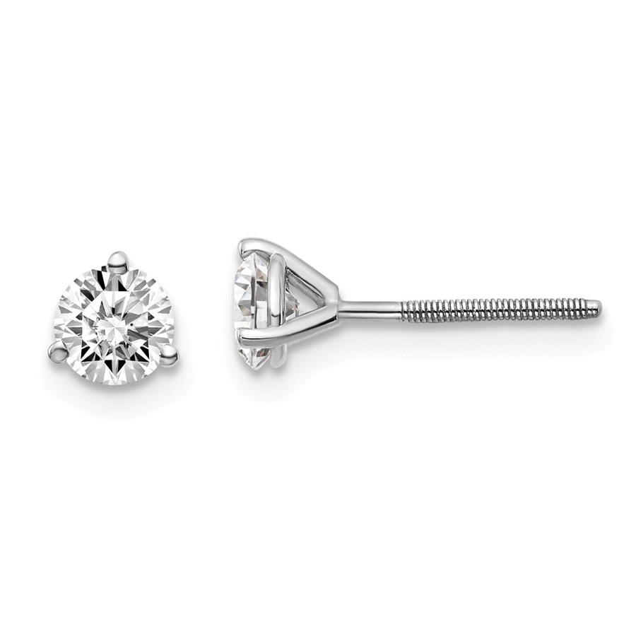 14k WG 3/4 ct Lab Grown Diamond 3-Prong Earring (Post/Screw back)