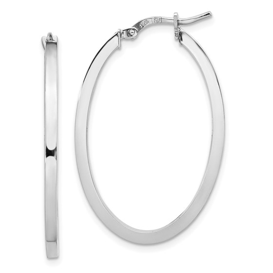 14K White 2mm High Polished Oval Hoop Earrings - 35 mm 14K White 2mm High Polished Oval Hoop Earrings - 35 mm