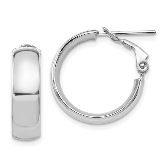 14K White 6mm High Polished Omega Back Hoop Earrings - 20 mm 14K White 6mm High Polished Omega Back Hoop Earrings - 20 mm