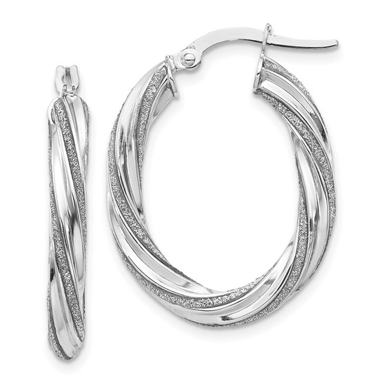 14K White Glimmer Infused Oval Hoop Earrings - 28 mm 14K White Glimmer Infused Oval Hoop Earrings - 28 mm