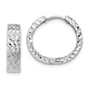 14k White Gold 12 mm Diamond-cut Hoop Earrings