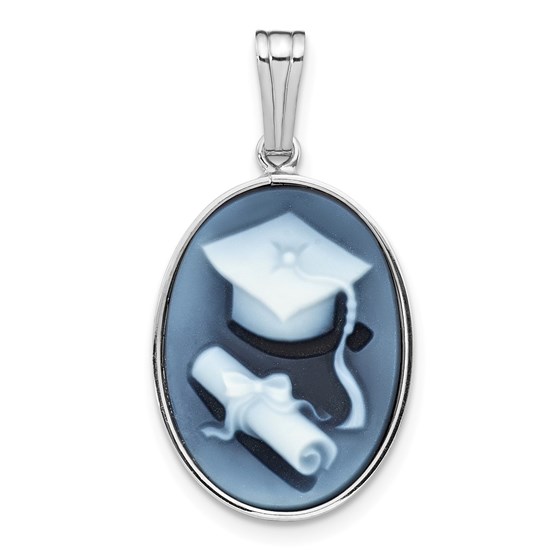 14k White Gold 13x18 mm Graduation Cap & Diploma Agate Cameo Pend 14k White Gold 13x18 mm Graduation Cap & Diploma Agate Cameo Pend