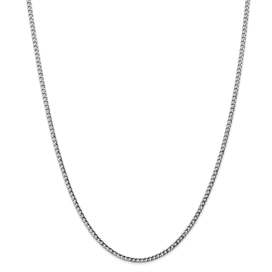 14k White Gold 2.5 mm Semi-Solid Curb Link Chain Necklace - 20 in
