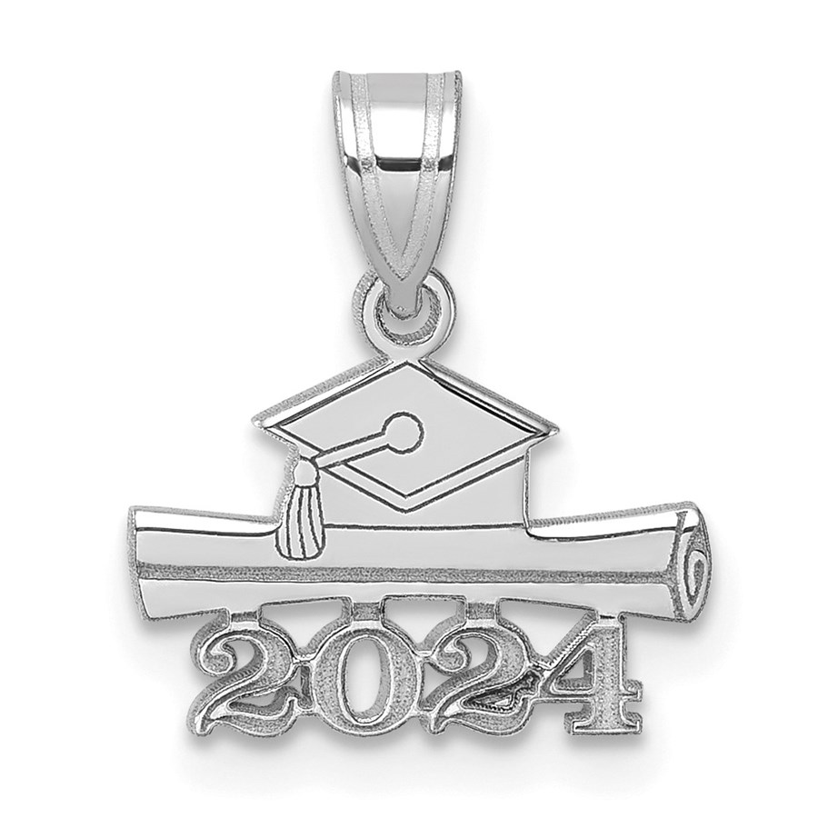 14K White Gold 2024 Graduation Cap and Diploma Charm 16.4 mm
