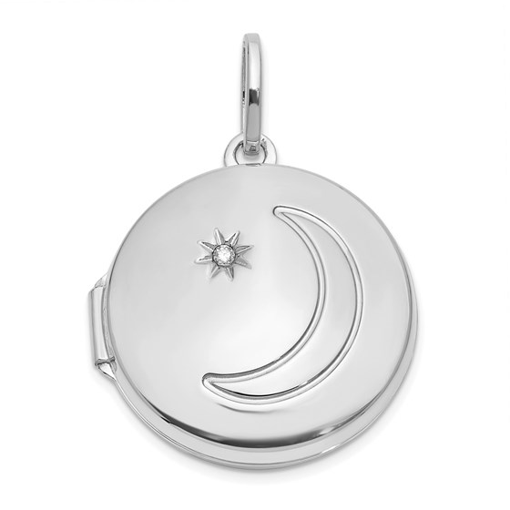 14K White Gold 20mm Diamond Moon Star Locket - 28.25 mm 14K White Gold 20mm Diamond Moon Star Locket - 28.25 mm