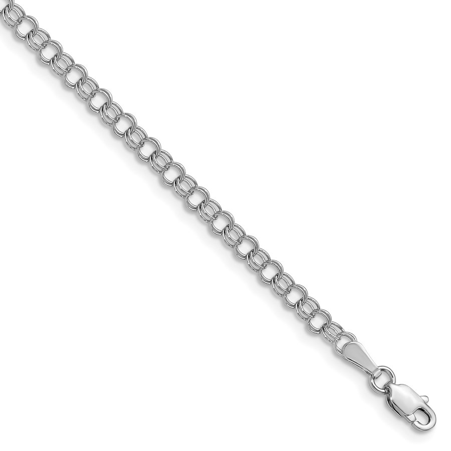 14K White Gold 3.5mm Solid Double Link Charm Bracelet 6 mm
