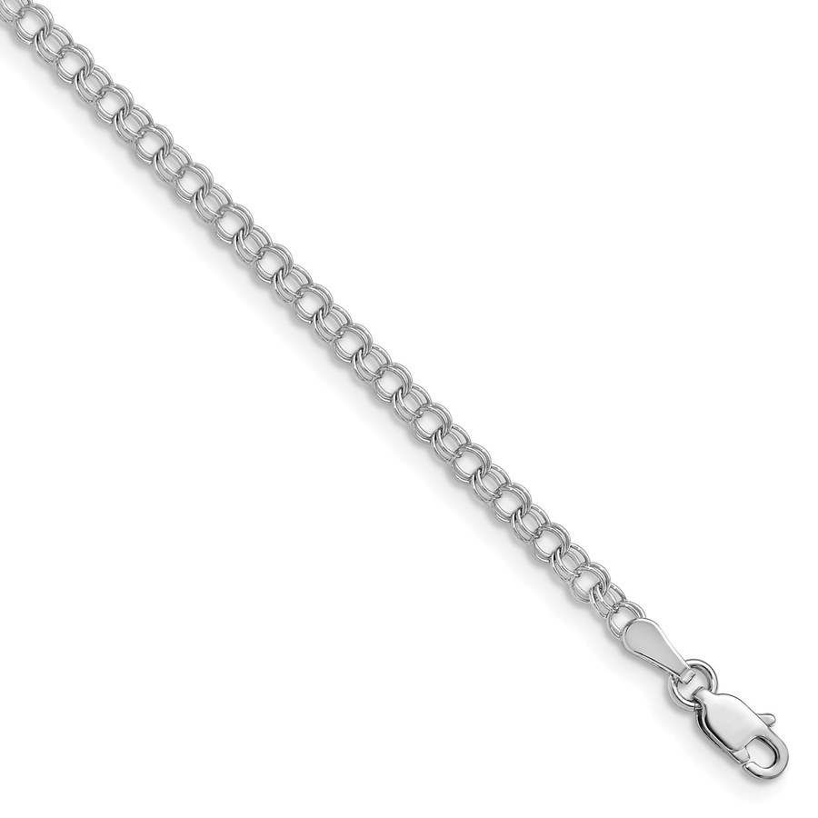 14K White Gold 3mm Solid Double Link Charm Bracelet 6 mm