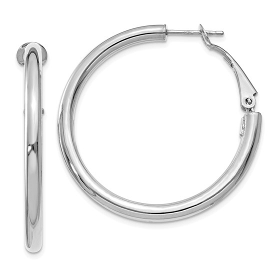 14k White Gold 3x30 mm Polished Round Hoop Earrings 14k White Gold 3x30 mm Polished Round Hoop Earrings