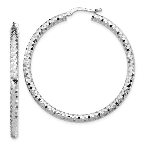 14k White Gold 3x35mm Diamond-cut Hoop Earrings - 45 mm 14k White Gold 3x35mm Diamond-cut Hoop Earrings - 45 mm