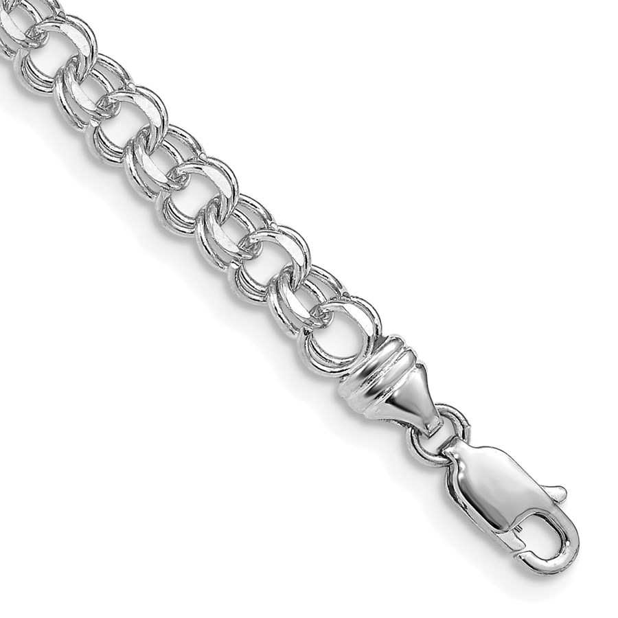 14K White Gold 4.75mm Solid Double Link Charm Bracelet 7 mm