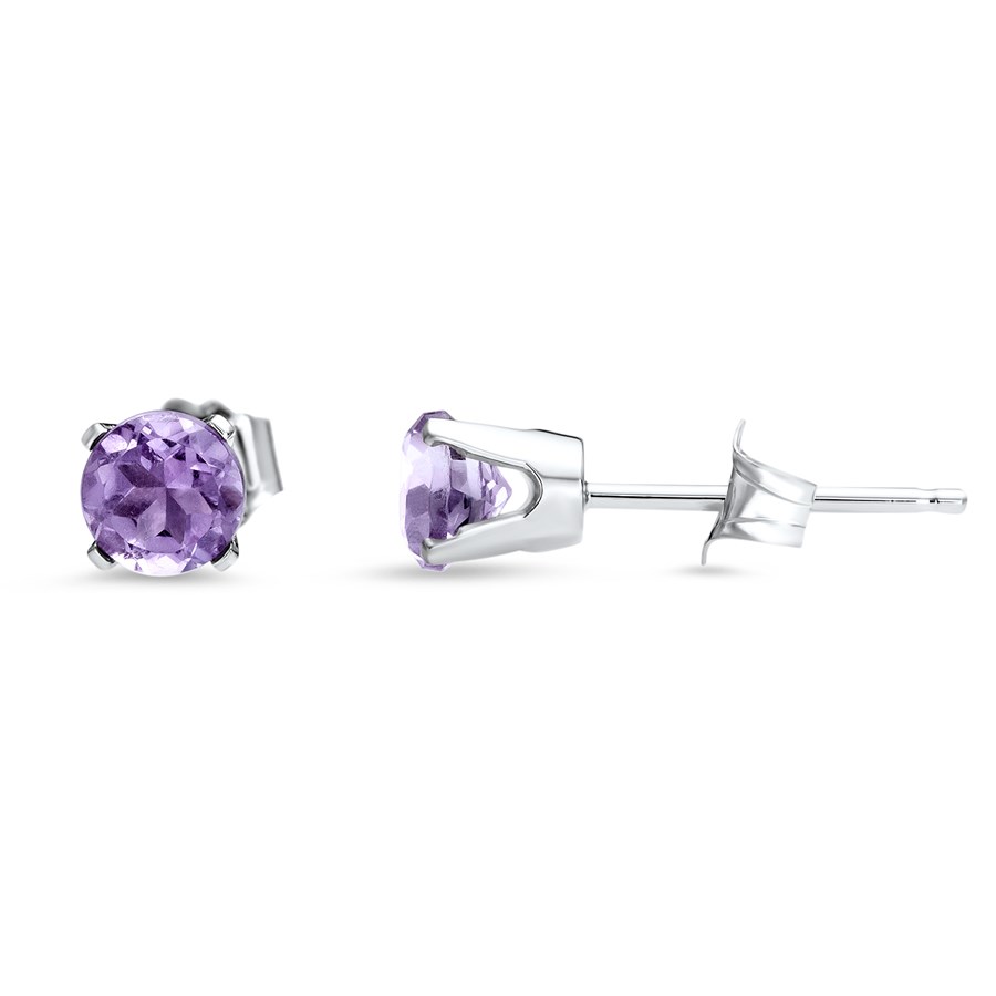 14k White Gold 4 mm Amethyst Stud Earrings