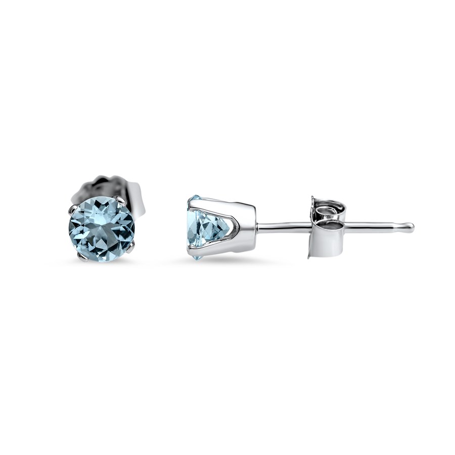 14k White Gold 4 mm Aquamarine Stud Earrings