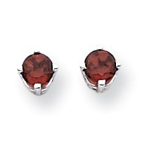 14k White Gold 4 mm Garnet Earrings