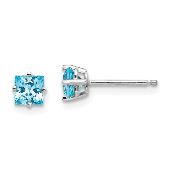 14k White Gold 4 mm Princess Cut Blue Topaz Earrings 14k White Gold 4 mm Princess Cut Blue Topaz Earrings