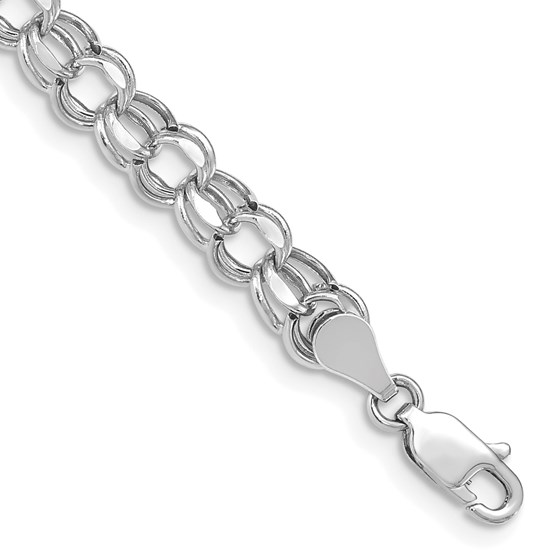 14K White Gold 5.5mm Hollow Double Link Charm Bracelet - 7 mm 14K White Gold 5.5mm Hollow Double Link Charm Bracelet - 7 mm