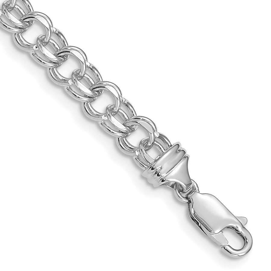 14K White Gold 5.5mm Solid Double Link Charm Bracelet 7 mm