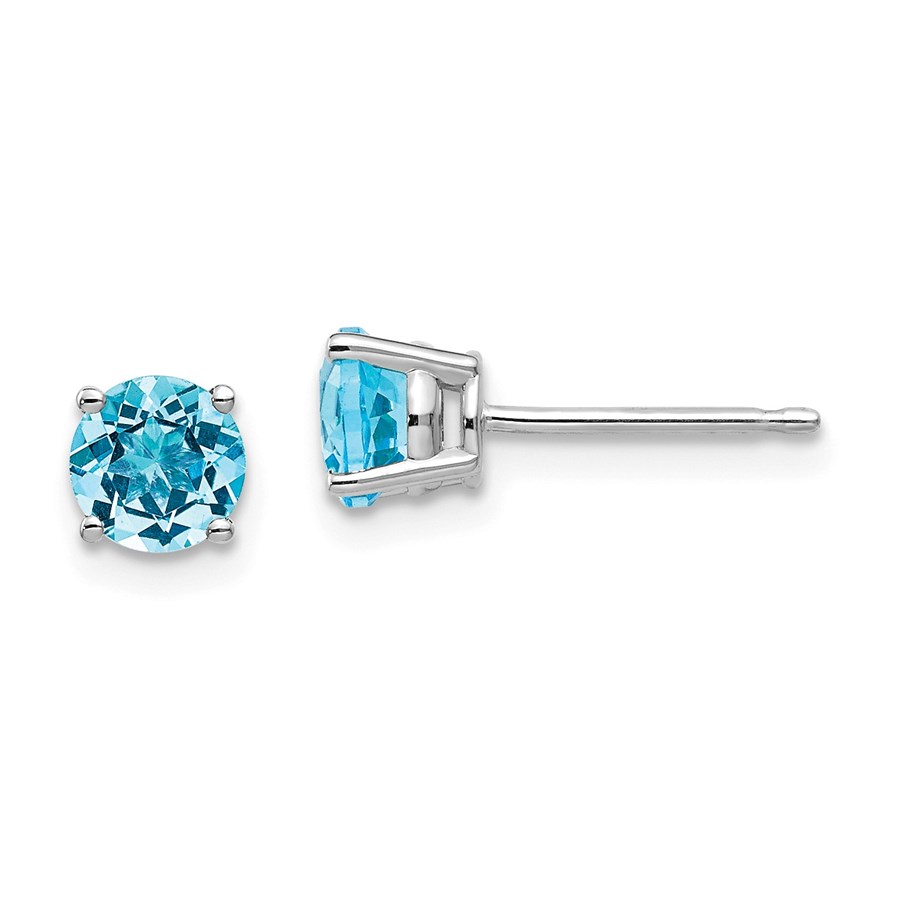 14k White Gold 5 mm Blue Topaz Earrings