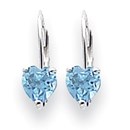 14k White Gold 5 mm Heart Blue Topaz Leverback Earrings