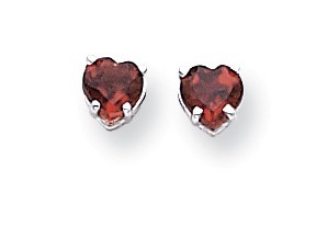 14k White Gold 5 mm Heart Garnet Earrings