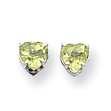14k White Gold 5 mm Heart Peridot Earrings