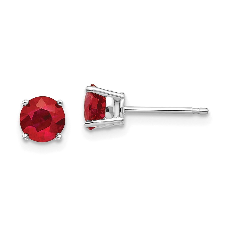 Buy 14k White Gold 5 mm Ruby Stud Earrings | APMEX