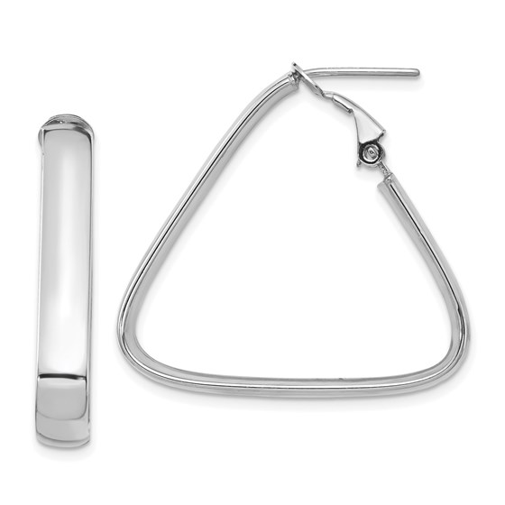 14K White Gold 5mm Triangle Omega Back Hoop Earrings - 30 mm 14K White Gold 5mm Triangle Omega Back Hoop Earrings - 30 mm
