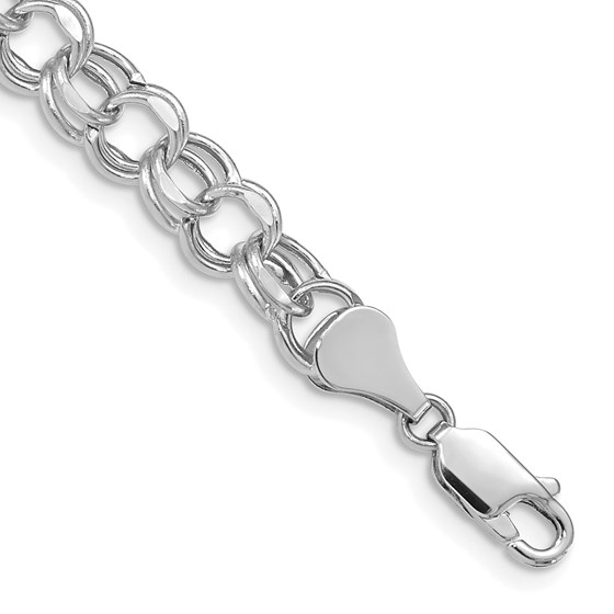 14K White Gold 6.5mm Hollow Double Link Charm Bracelet - 7 mm 14K White Gold 6.5mm Hollow Double Link Charm Bracelet - 7 mm