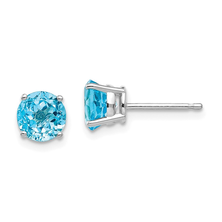 14k White Gold 6 mm Blue Topaz Earrings