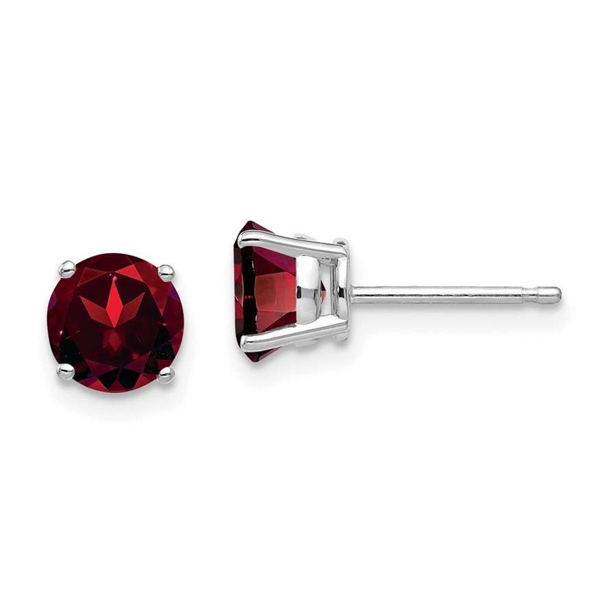 14k White Gold 6 mm Garnet Earrings