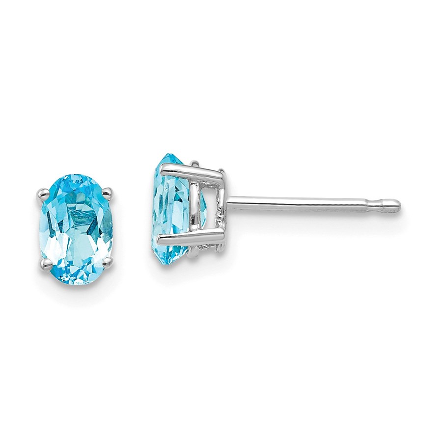 14k White Gold 6x4 mm Oval Blue Topaz Earrings