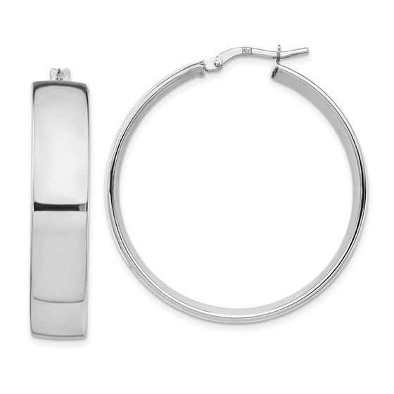 14K White Gold 7.75mm High Polished Hoop Earrings - 35 mm 14K White Gold 7.75mm High Polished Hoop Earrings - 35 mm