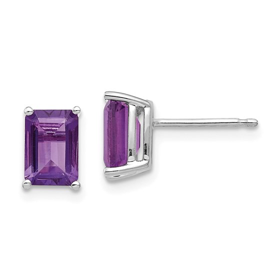 14k White Gold 7x5 mm Emerald Cut Amethyst Earrings 14k White Gold 7x5 mm Emerald Cut Amethyst Earrings