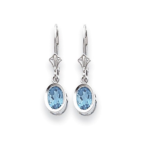 14k White Gold 7x5 mm Oval Blue Topaz Leverback Earrings 14k White Gold 7x5 mm Oval Blue Topaz Leverback Earrings
