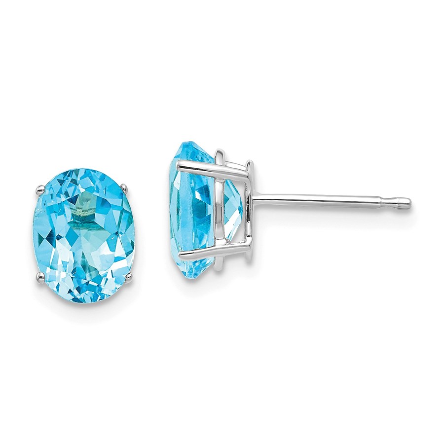 14k White Gold 8x6 mm Oval Blue Topaz Earrings